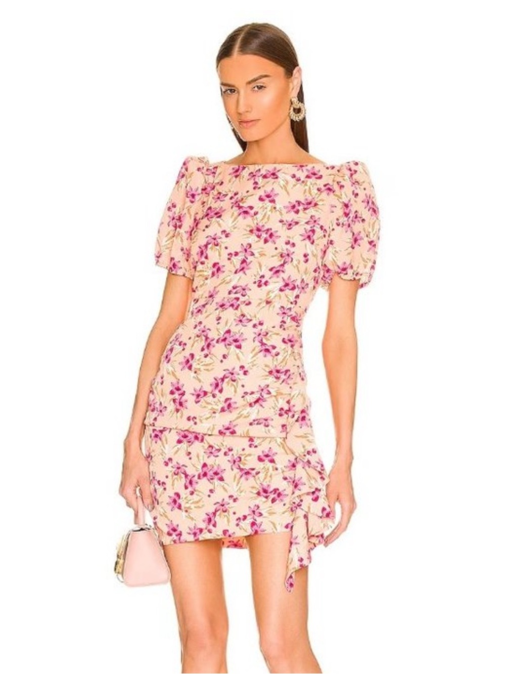 Likely Peach Mini Dress with Pink Floral Print